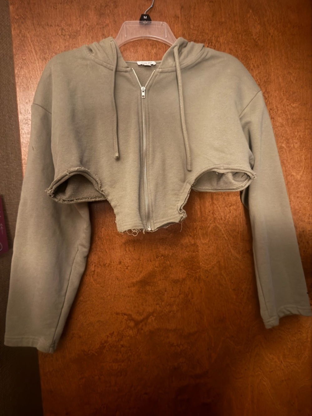 NWOT Cropped Zip Hoodie in Olive